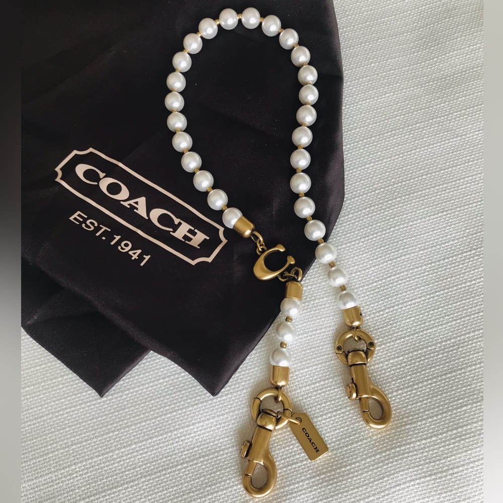 Coach Short Pearl Strap Bag Charm, Pearl / Brass - Picture 13 of 15